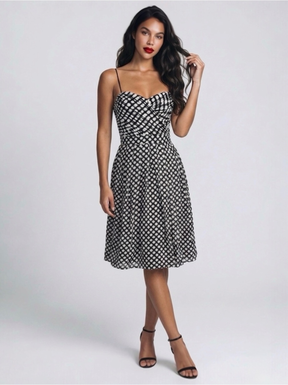 Aidan Mattox Polkadot Cocktail Dress Sz.6 Black Cream Silk Event Coquette